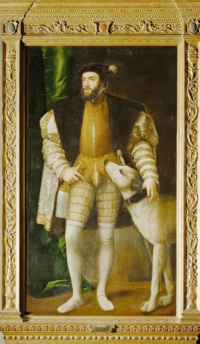 Charles V with Ulm Mastiff by Tiziano Vecelli